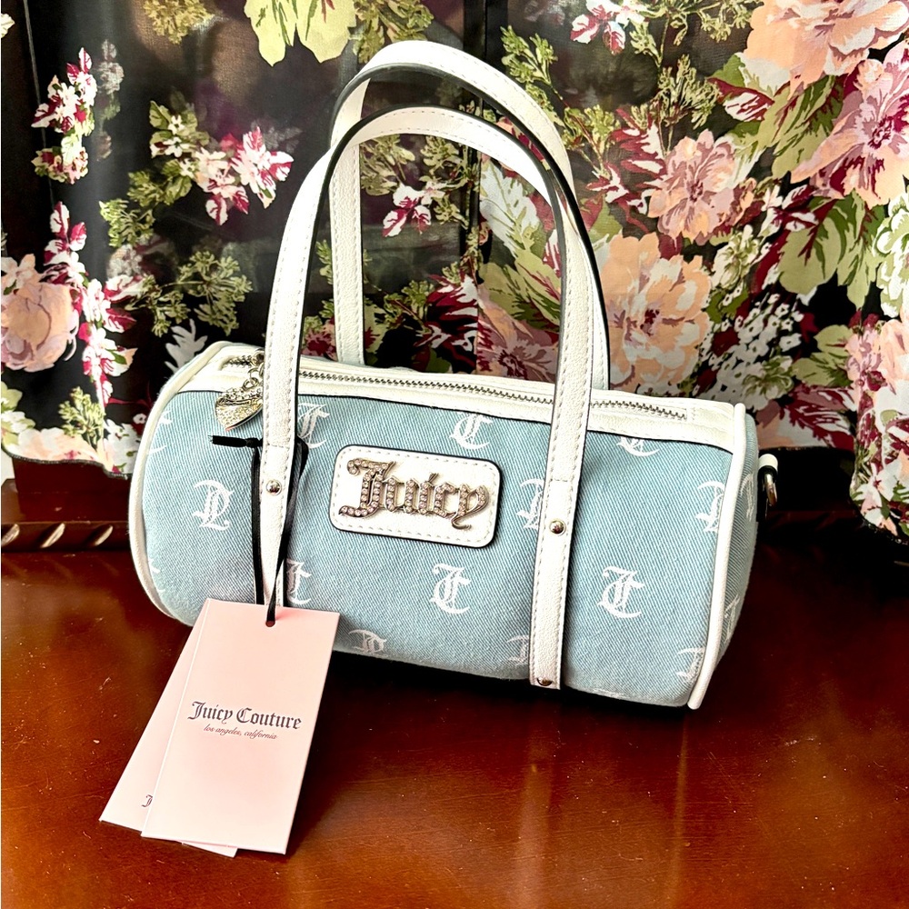 NWT Juicy Couture Denim  Mini Barrel Bag Purse